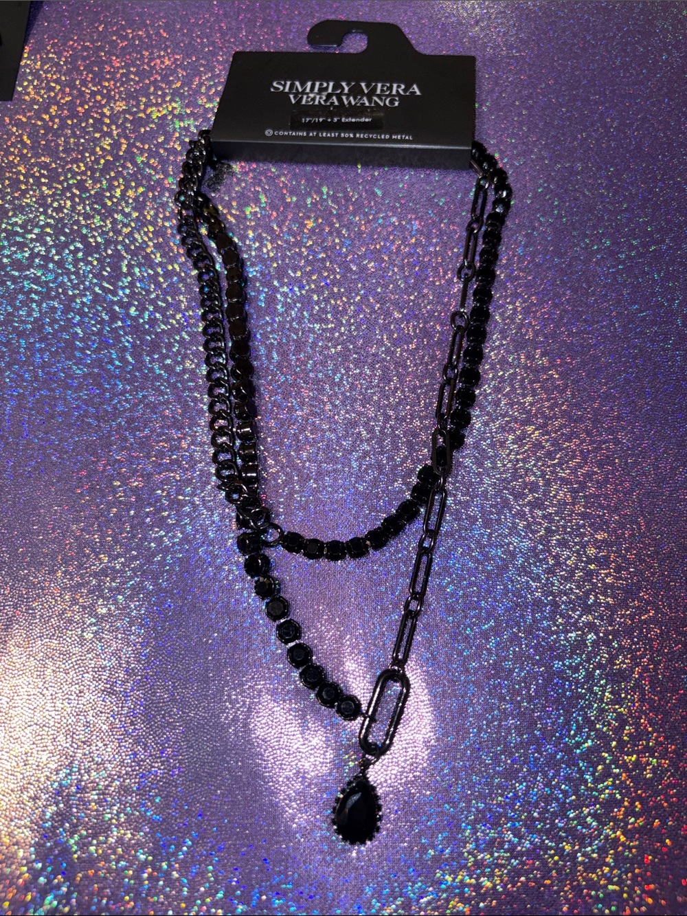 Simply Vera Vera Wang Black Multi-Strand Teardrop Necklace~ Jet Rhinestone NWT